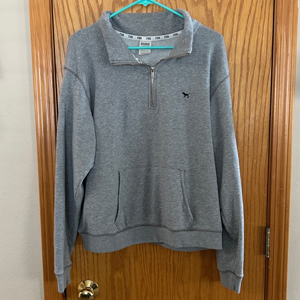 PINK Victoria's Secret Heather Gray Quarter-Zip Pullover Sz L